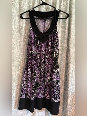 Y2K Wrapper Purple Paisley Floral Mini Dress with Embroidered Lace Trim Neckline